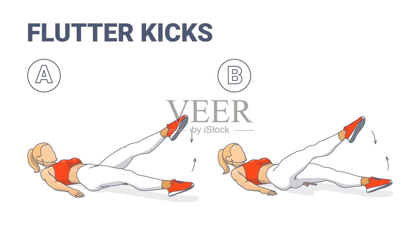 女孩做颤踢运动健身家庭锻炼指导说明。向量的概念插画图片素材