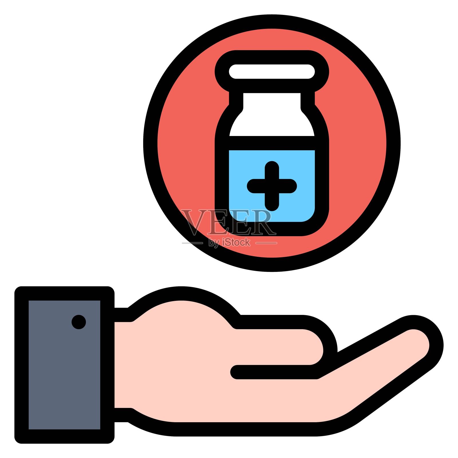 手上的疫苗瓶图标，疫苗开发相关载体插画图片素材