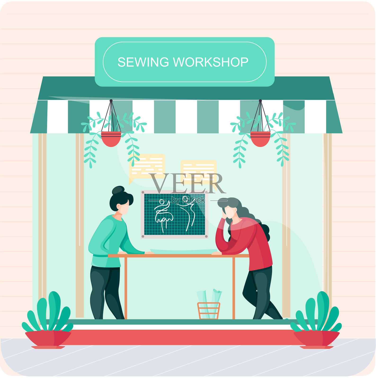 缝纫车间或专业裁缝店插画图片素材