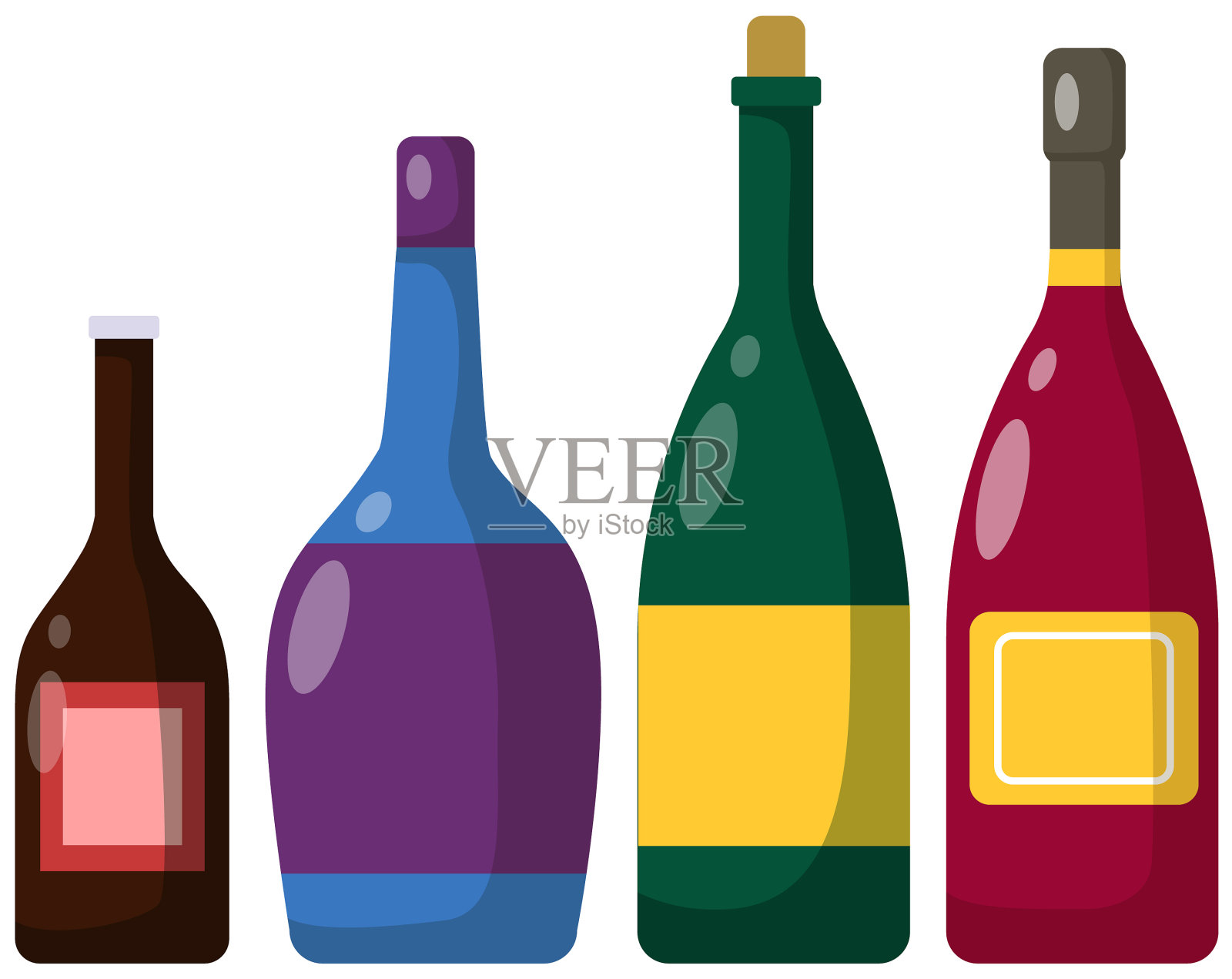 不同瓶子的酒精饮料插画图片素材