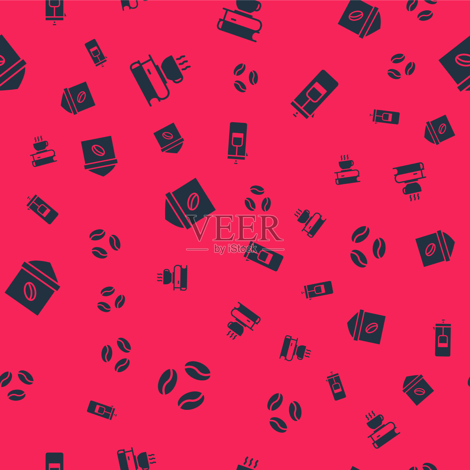 设置咖啡豆杯和书包咖啡和插画图片素材