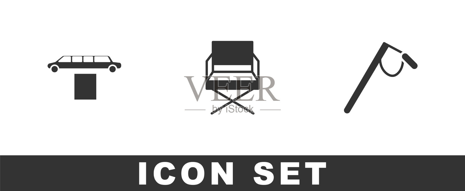 设豪华轿车和地毯导演电影椅图标素材