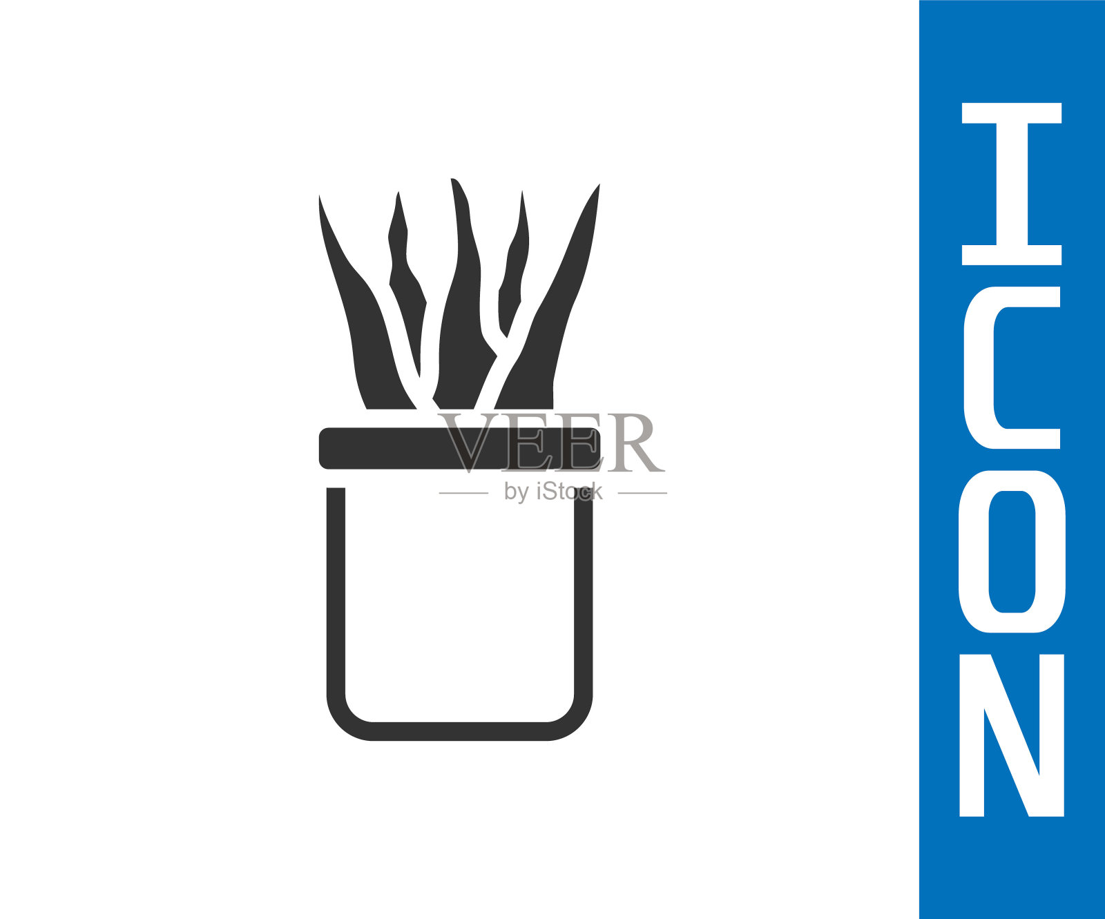 灰色植物在盆图标孤立在白色背景。盆栽植物。盆栽植物标志。向量插画图片素材