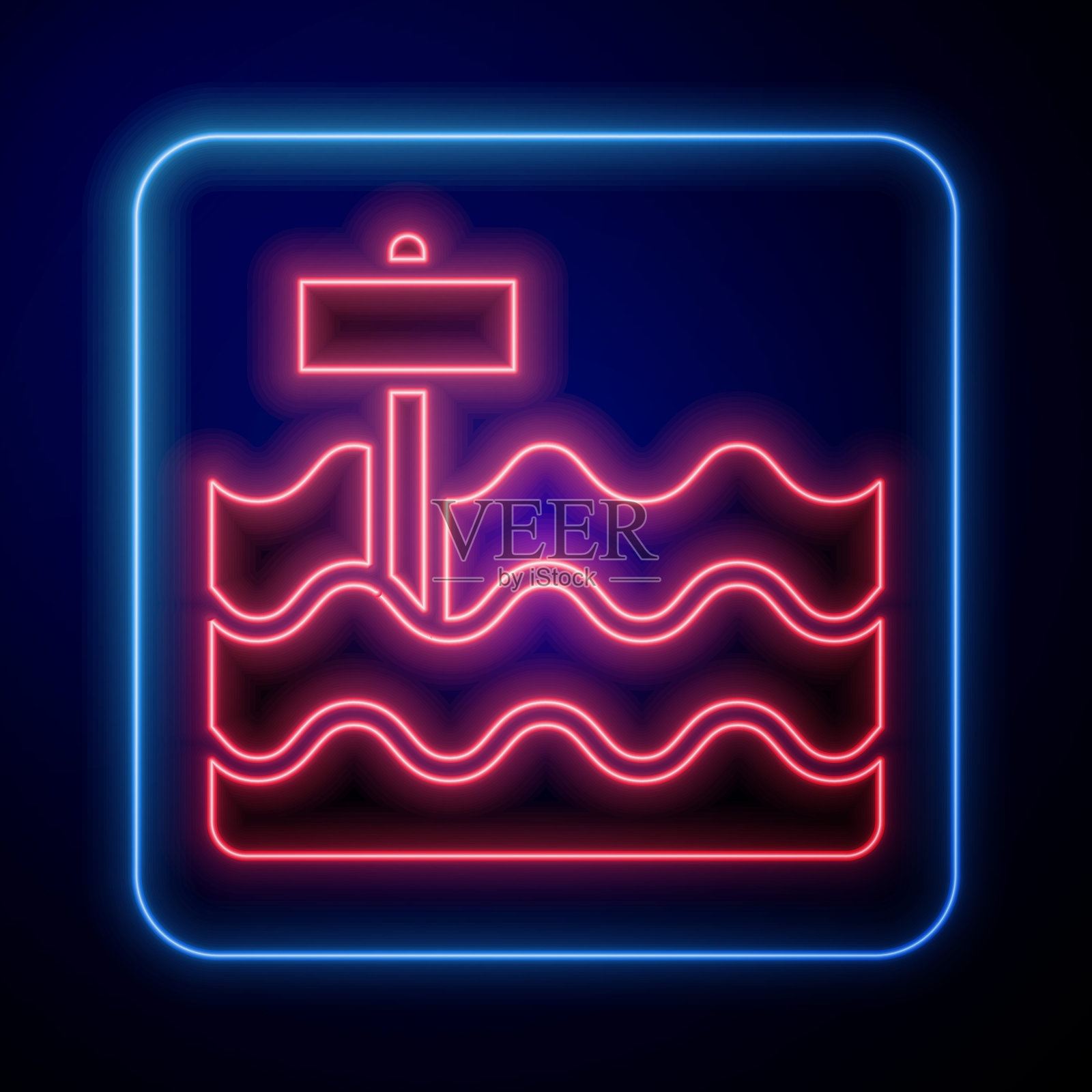 发光的霓虹灯花园床或栽培床图标孤立在蓝色背景。向量插画图片素材