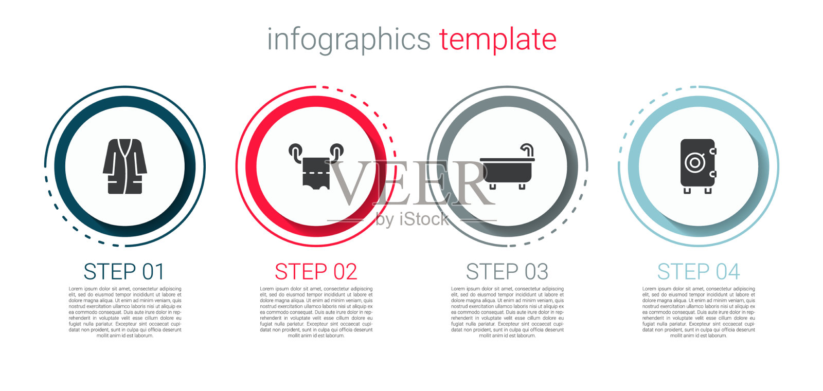 设置浴袍卫生纸卷浴缸和安全插画图片素材