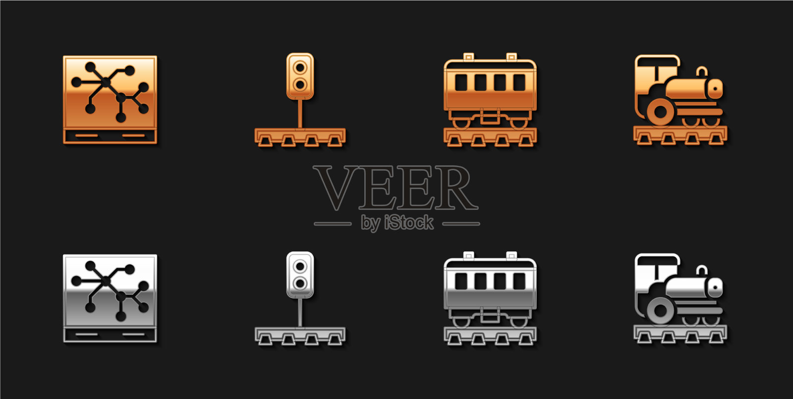 设置铁路地图，火车交通灯乘客图标素材