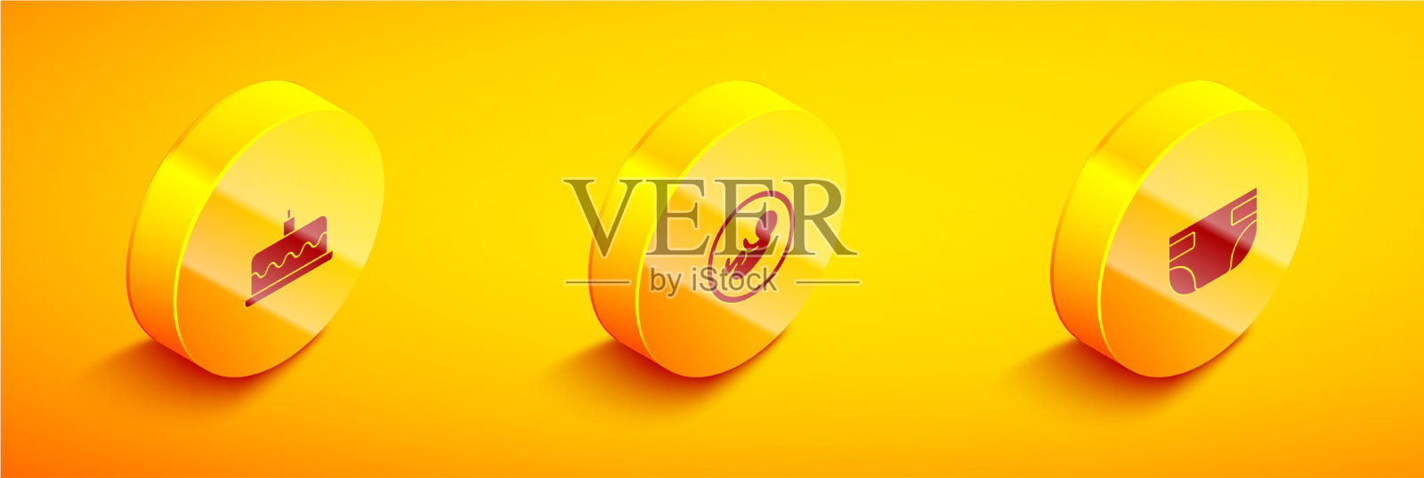 设置等距蛋糕与燃烧蜡烛和band图标素材