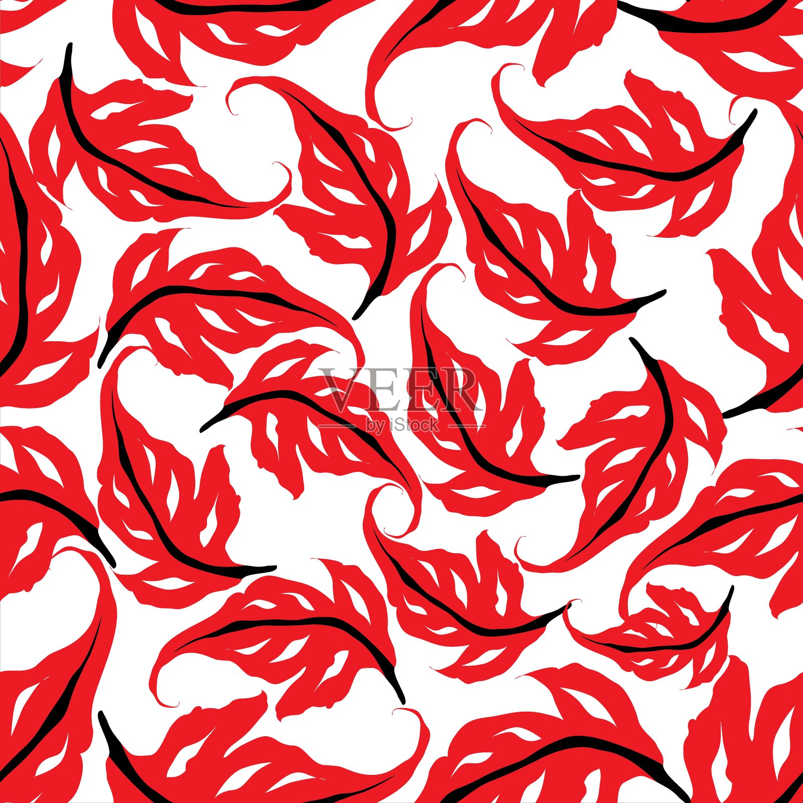 树叶、水果和花卉无缝矢量图案，几何图案插画图片素材