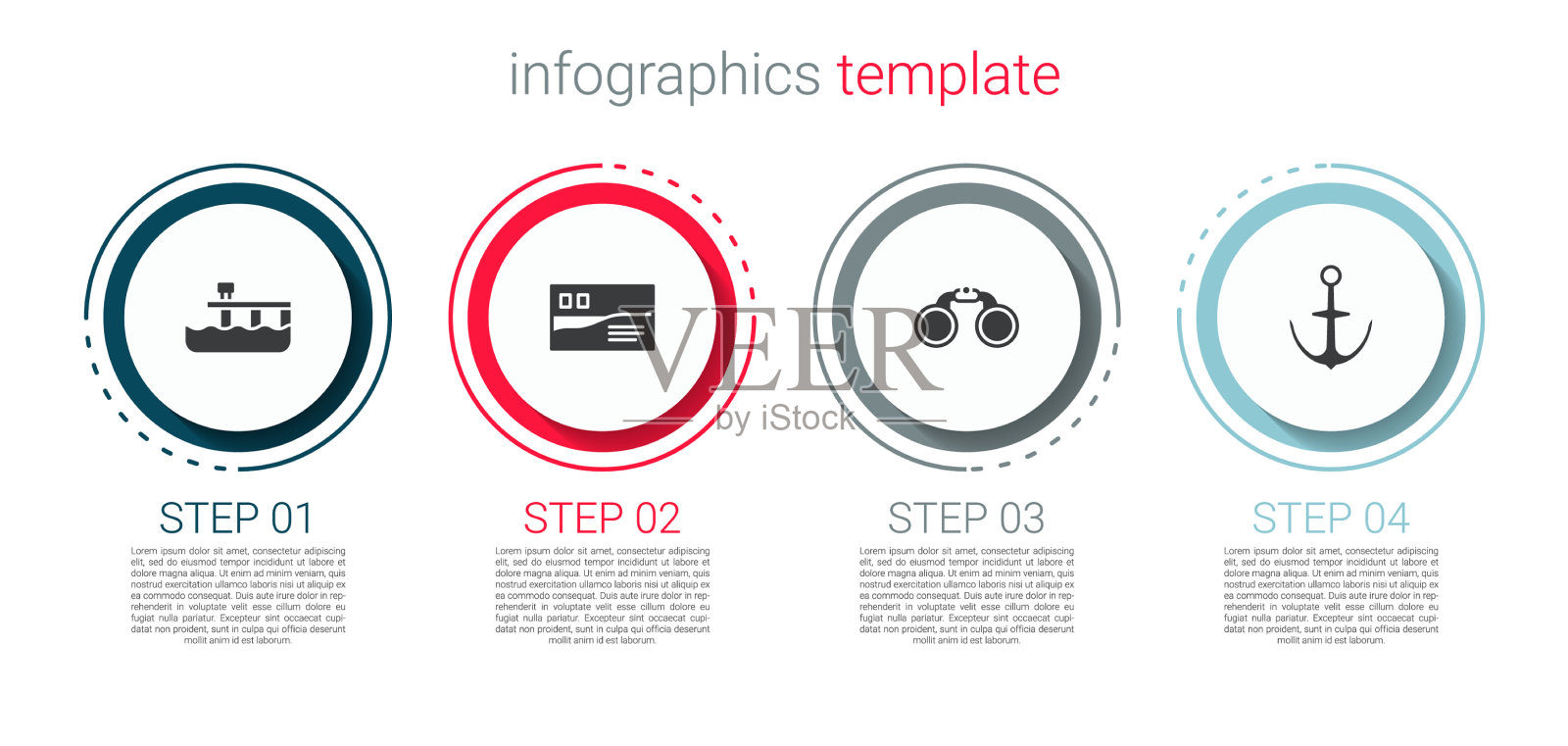设置海滩码头码头明信片旅游双筒望远镜插画图片素材