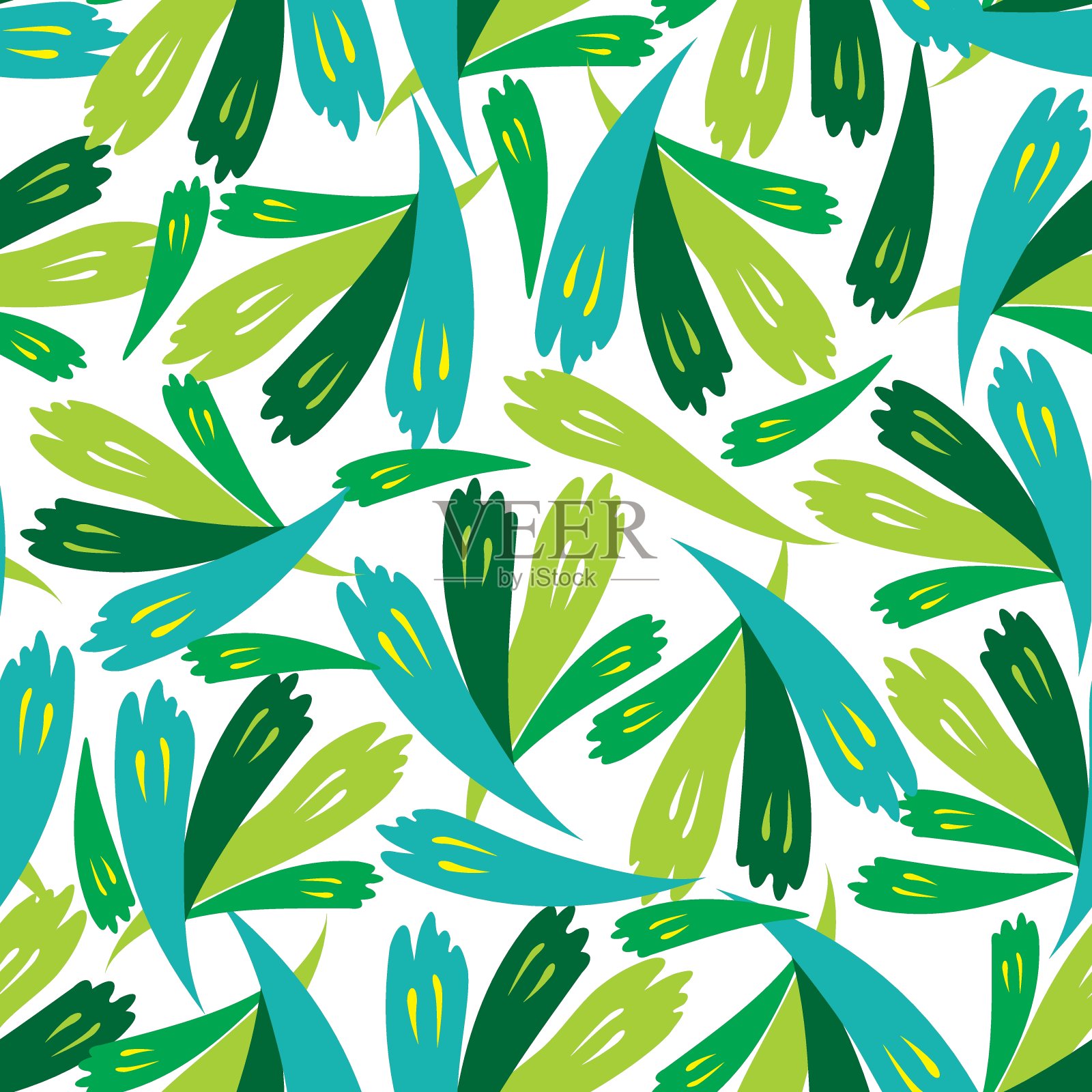 树叶、水果和花卉无缝矢量图案，几何图案插画图片素材