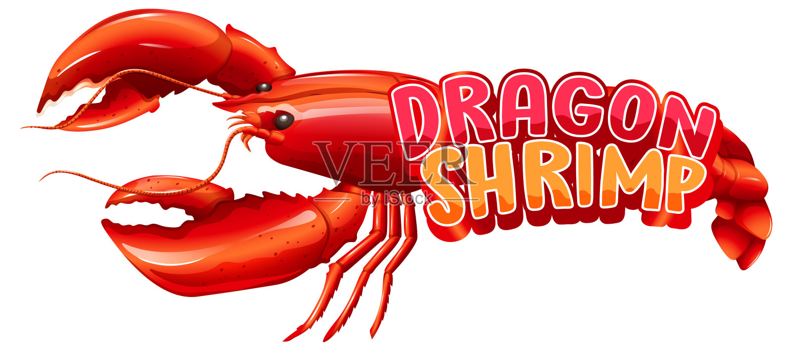 卡通人物龙虾与龙虾字体横幅孤立插画图片素材