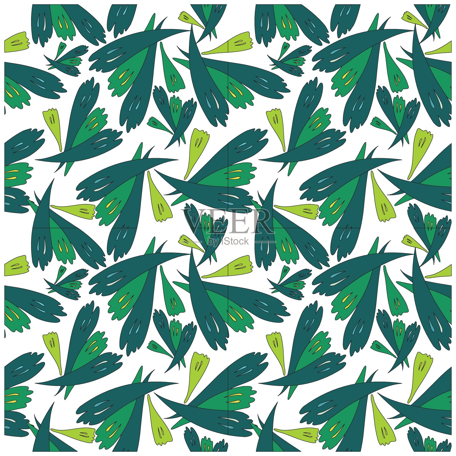 无缝矢量图案、叶、果、花无缝图案、几何图案插画图片素材