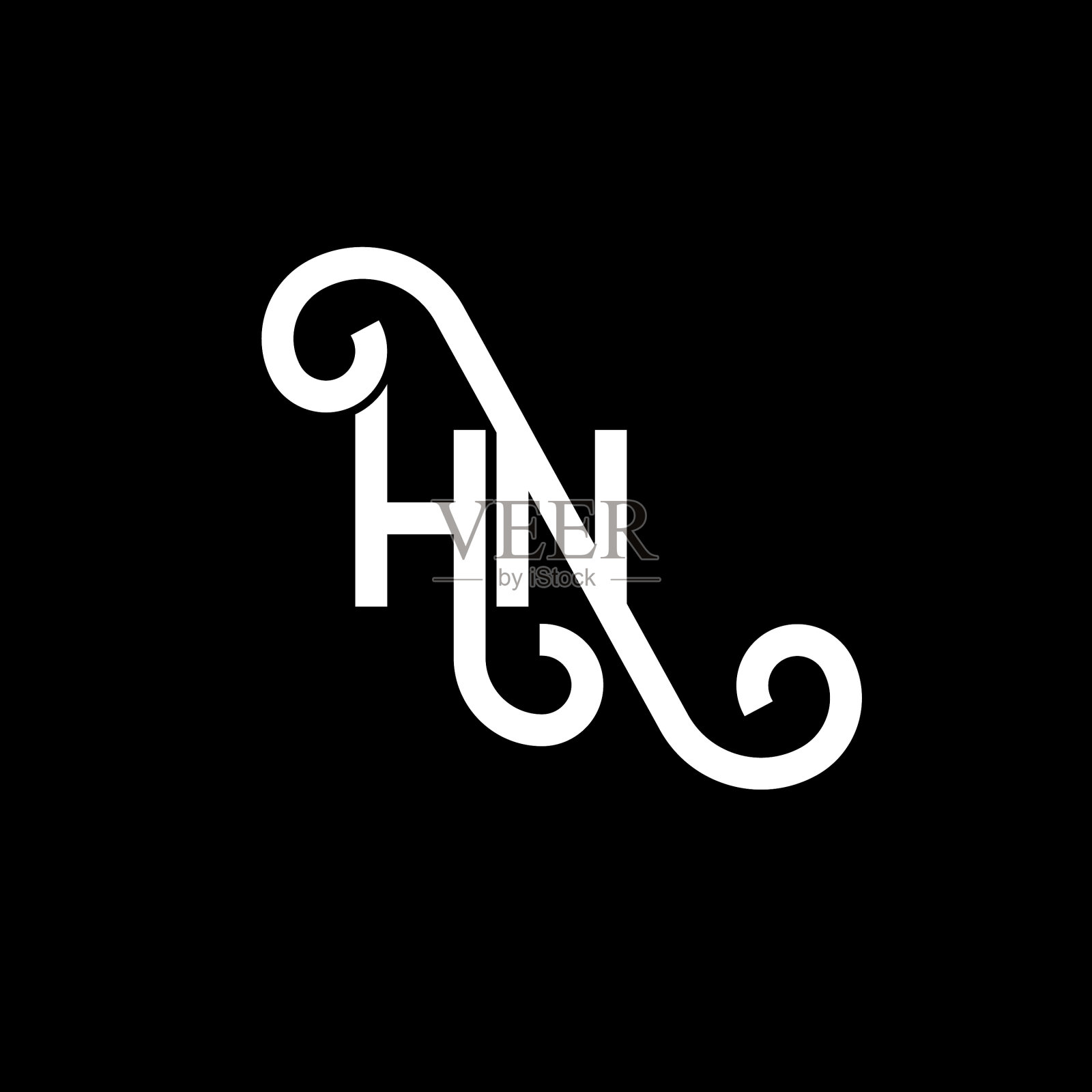 Hn字母标志设计在黑色背景Hn插画图片素材