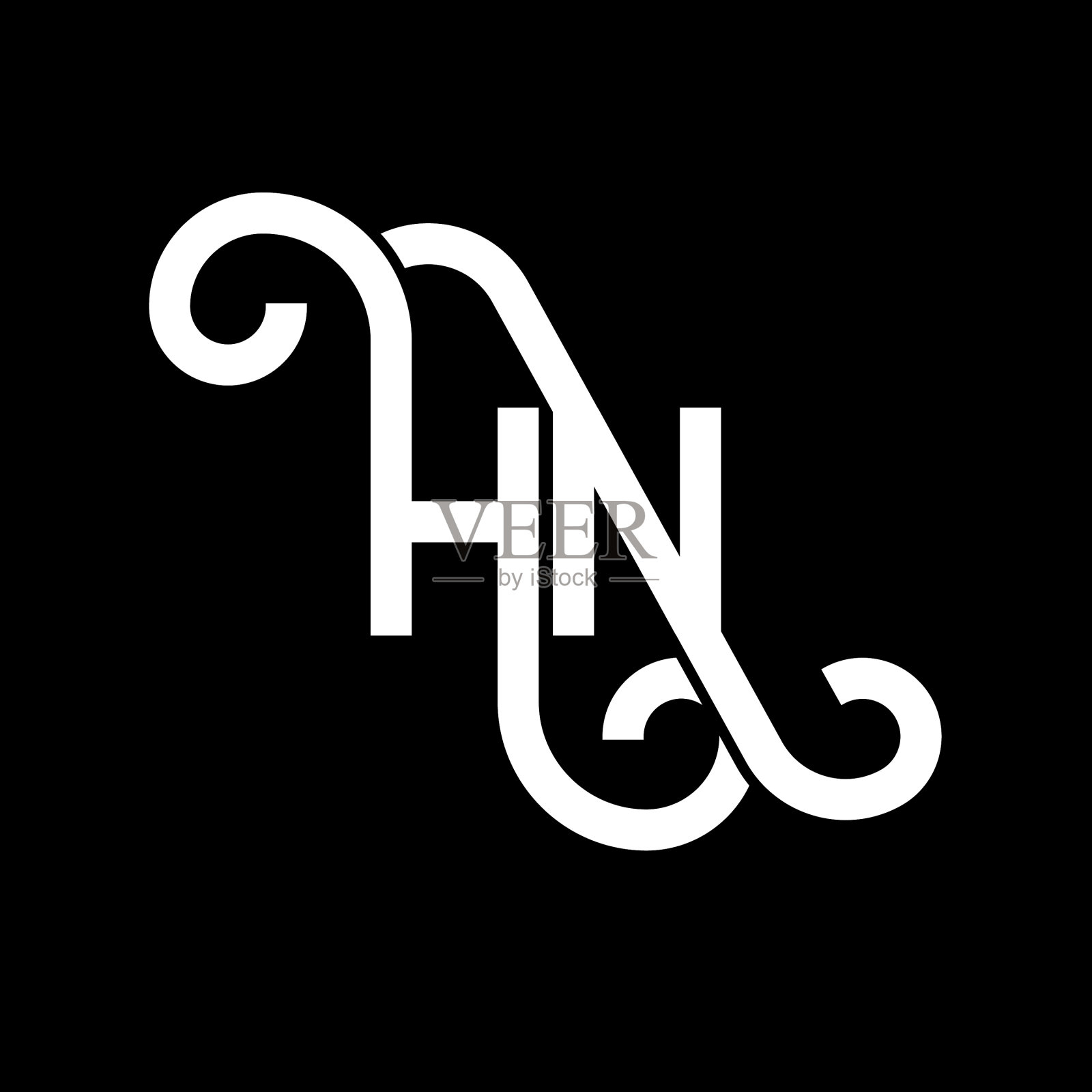 Hn字母标志设计在黑色背景Hn插画图片素材