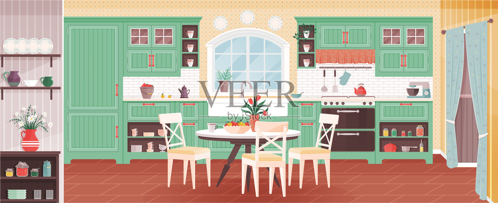 质朴的厨房内部空荡荡的电器插画图片素材