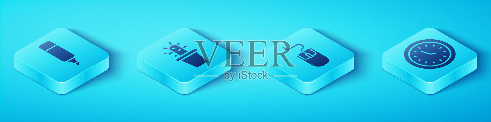 设置等距标记笔仙人掌和多肉植物图标素材