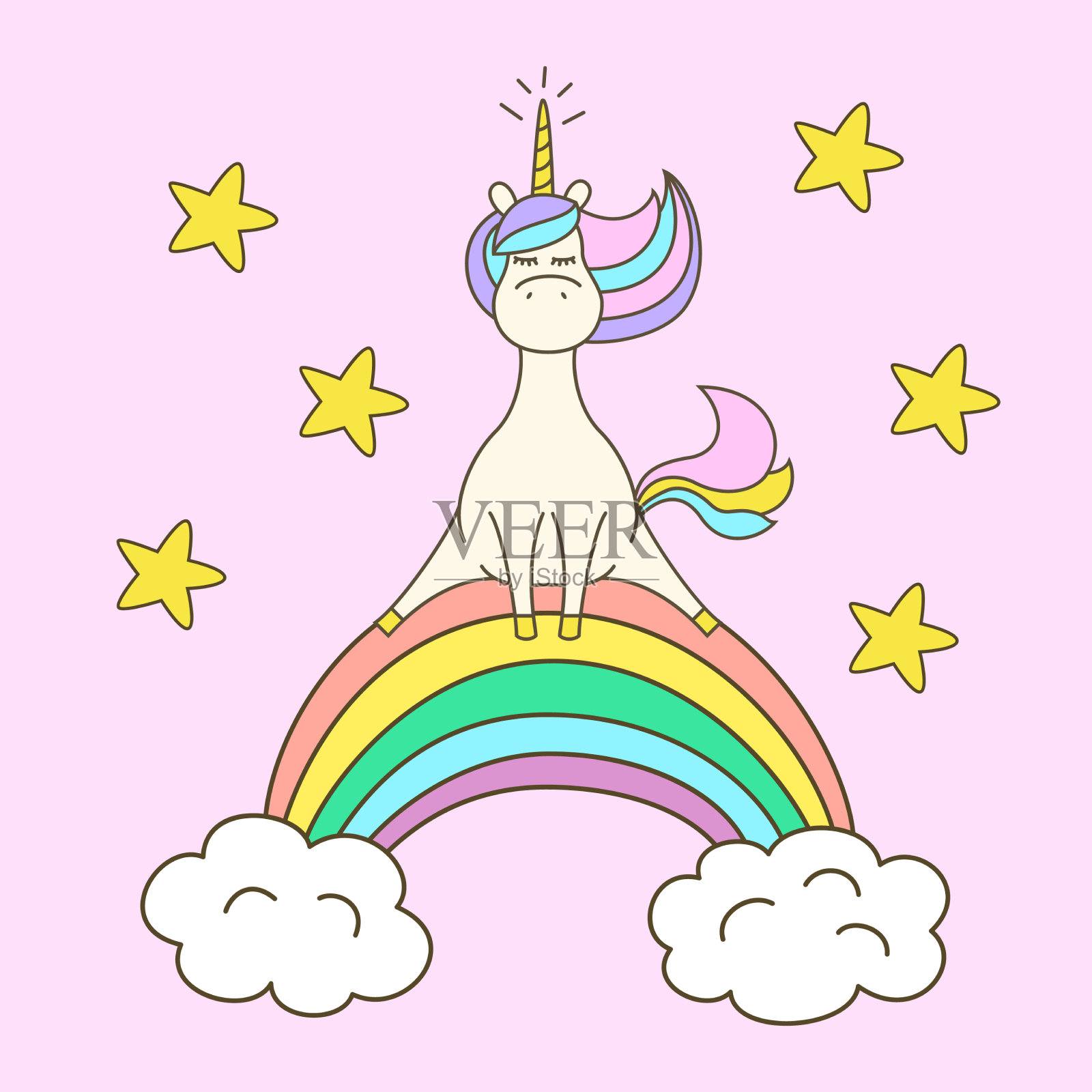 粉色背景上有可爱的独角兽插画图片素材