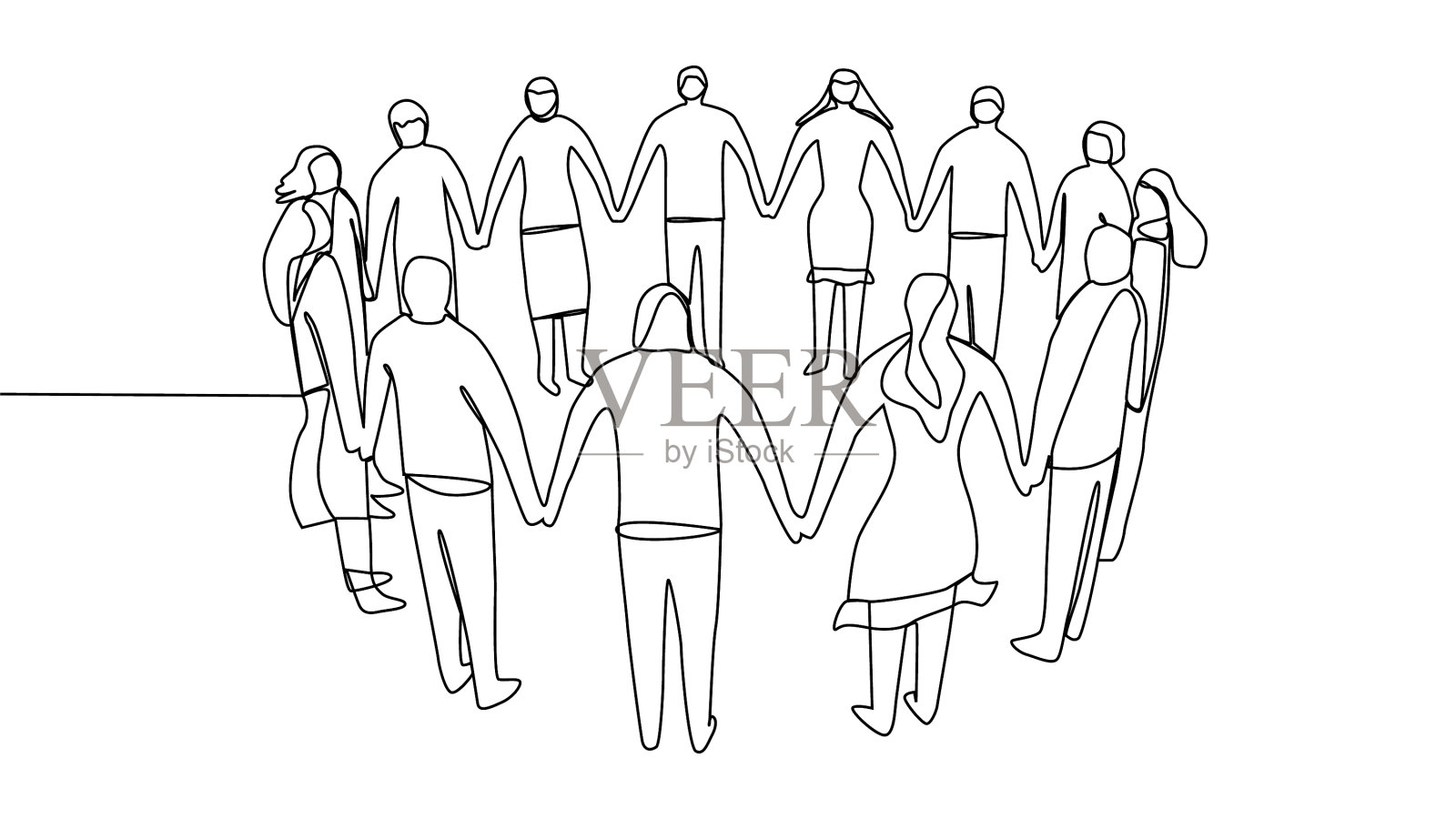 连续线画群人坐插画图片素材