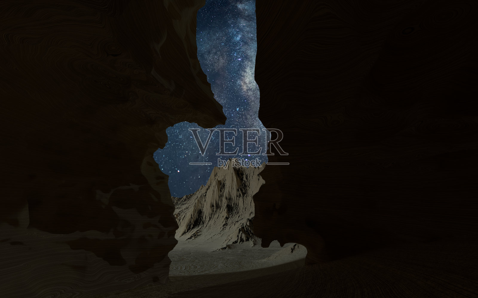 银河峡谷中狭窄的岩石、峡谷景色，3d渲染。照片摄影图片