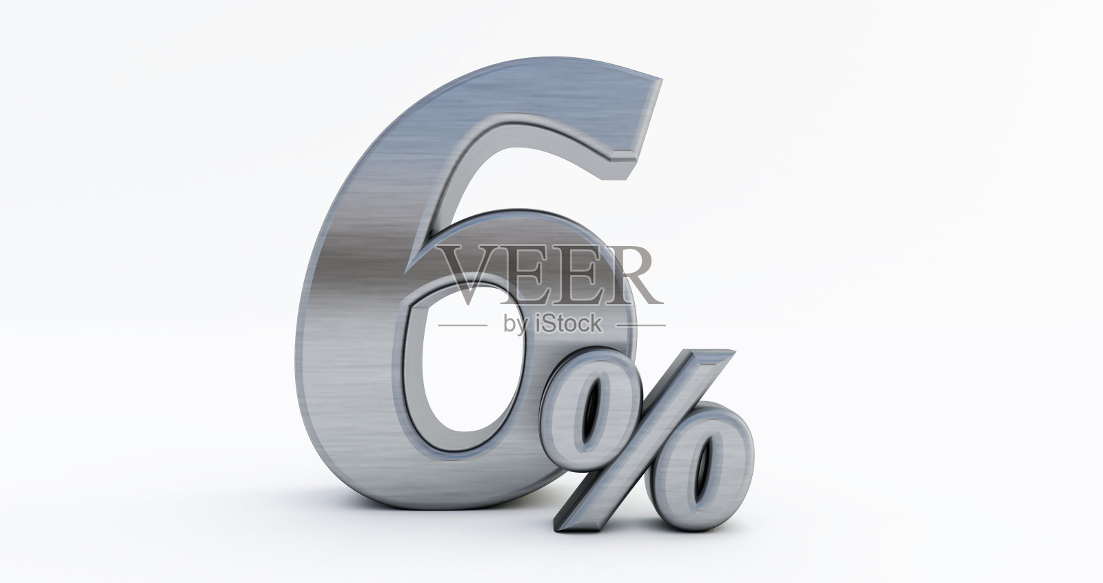 百分之六，金属百分之六孤立在白色背景上。照片摄影图片