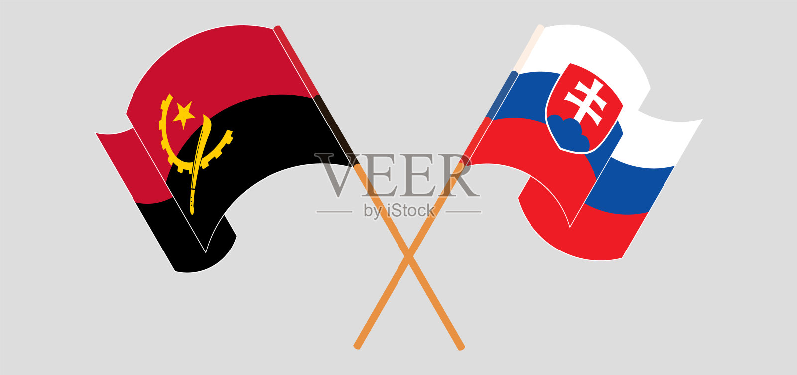 安哥拉和斯洛伐克国旗交叉并飘扬插画图片素材