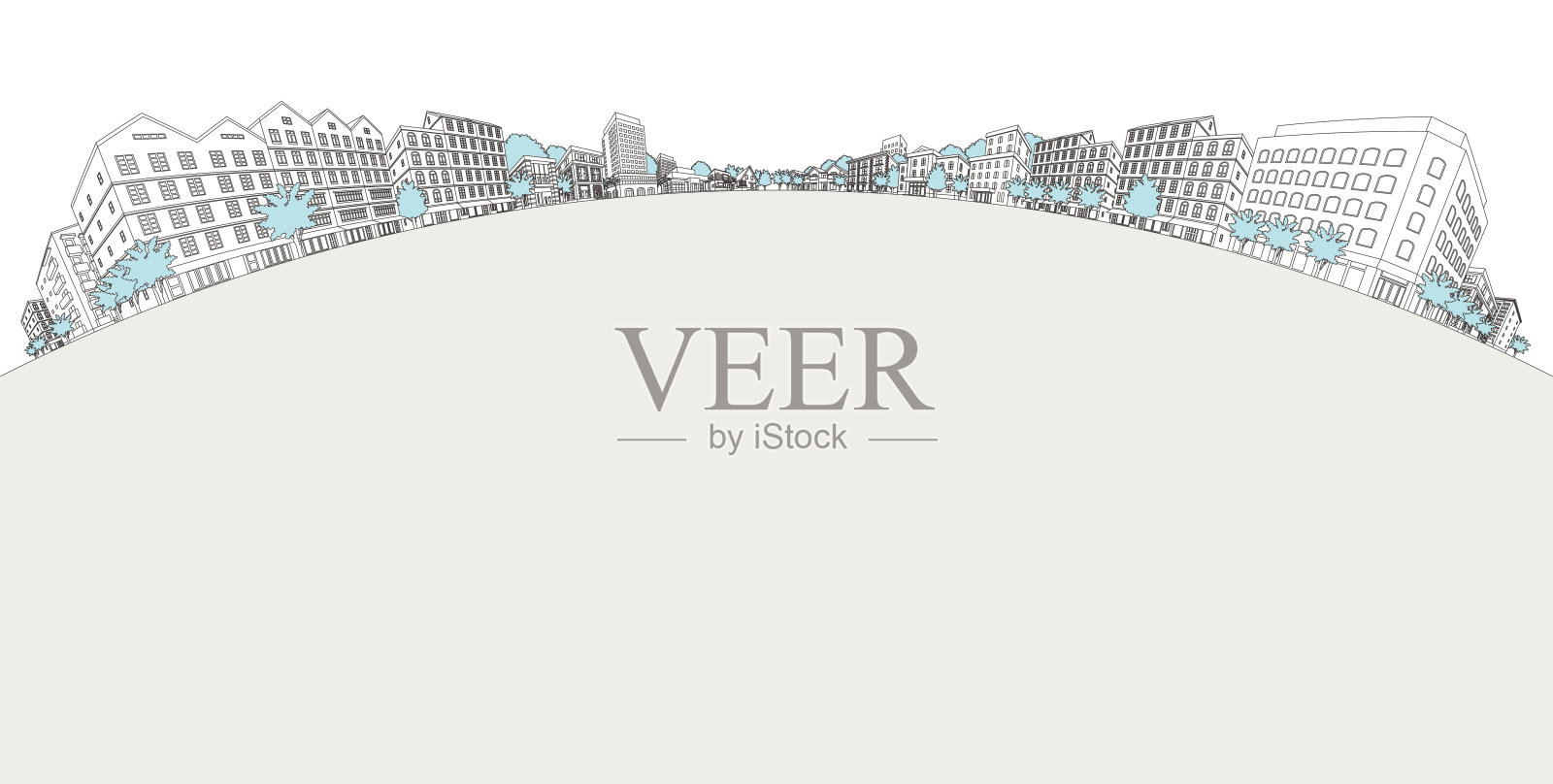 城市景观矢量图。线条画插图。插画图片素材