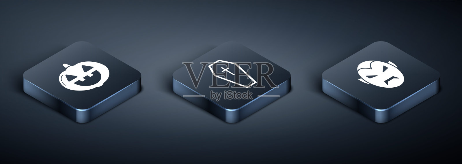 设定等距南瓜，吸血鬼和棺材与基督教十字架图标。向量插画图片素材