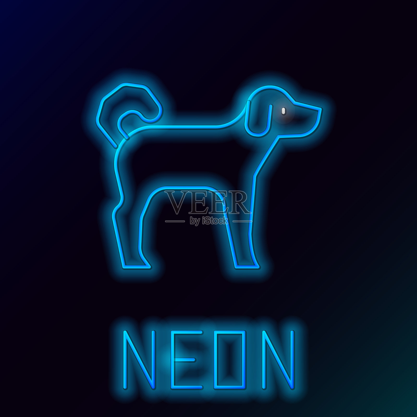 发光的霓虹灯线狗图标孤立在黑色插画图片素材