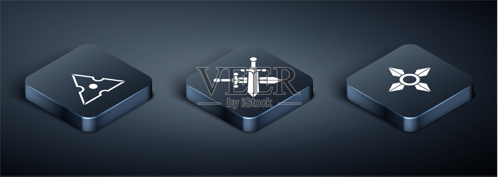 设置等距日本忍者飞镖日本图标素材