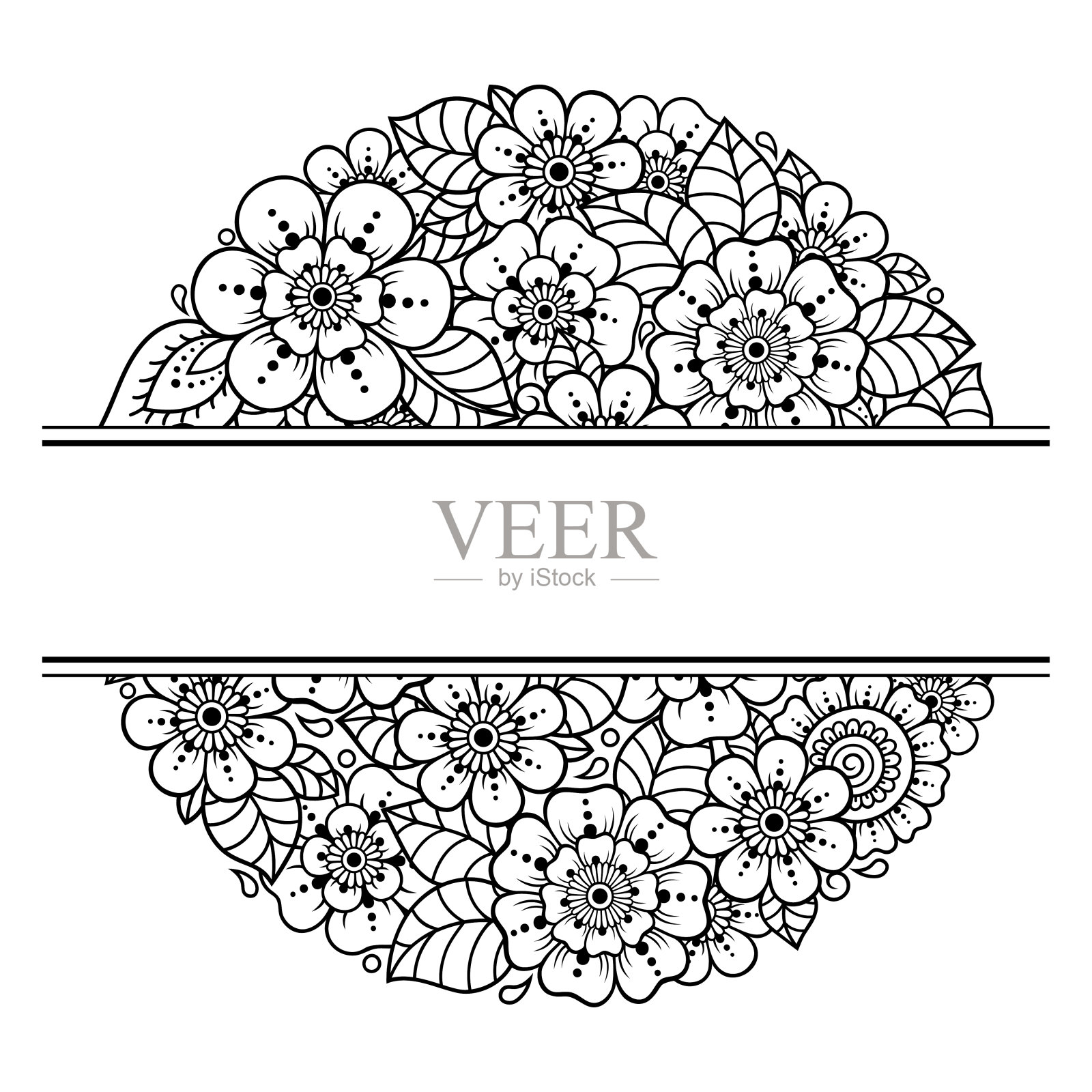 东方传统风格边框，指甲花纹身装饰图案，用于装饰书籍、笔记本、匣子、杂志、明信片和文件夹封面，曼海蒂风格花卉曼荼罗插画图片素材