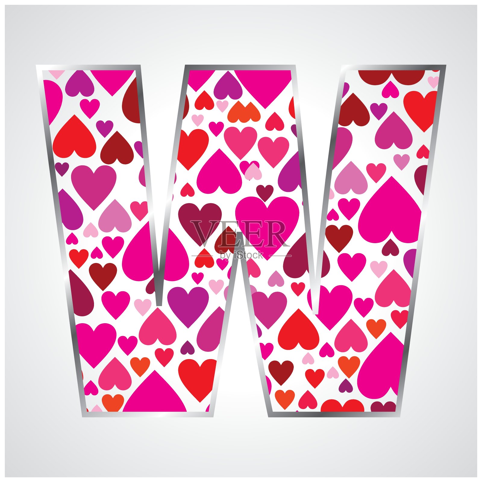 矢量插图的字母表，一组字母。从A到Z紫色背景上的白色星星，灰色背景上的爱心字母设计元素图片