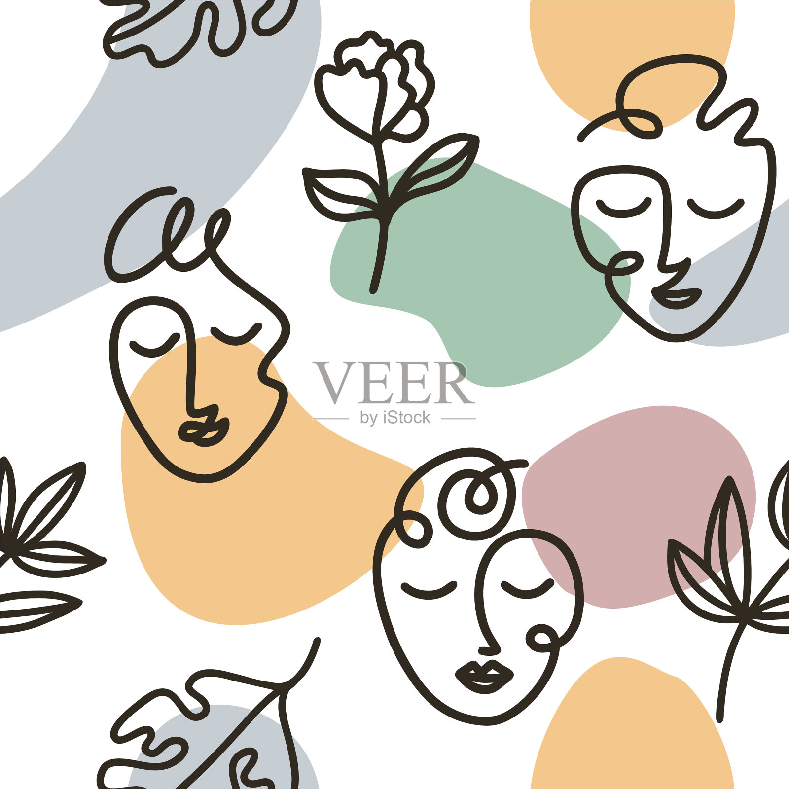 艺术线面无缝图案与彩色斑点插画图片素材