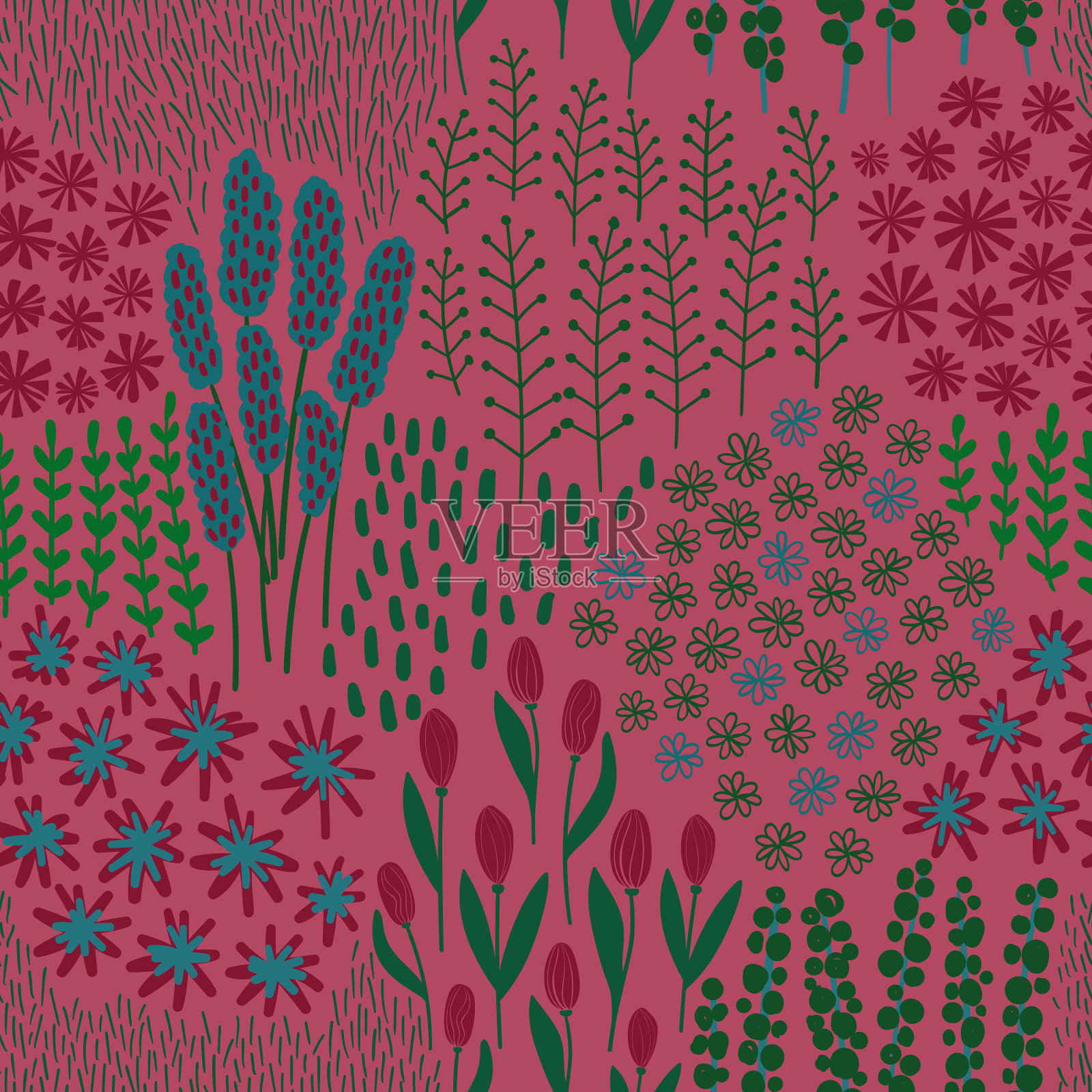 乡村无缝图案与野花插画图片素材