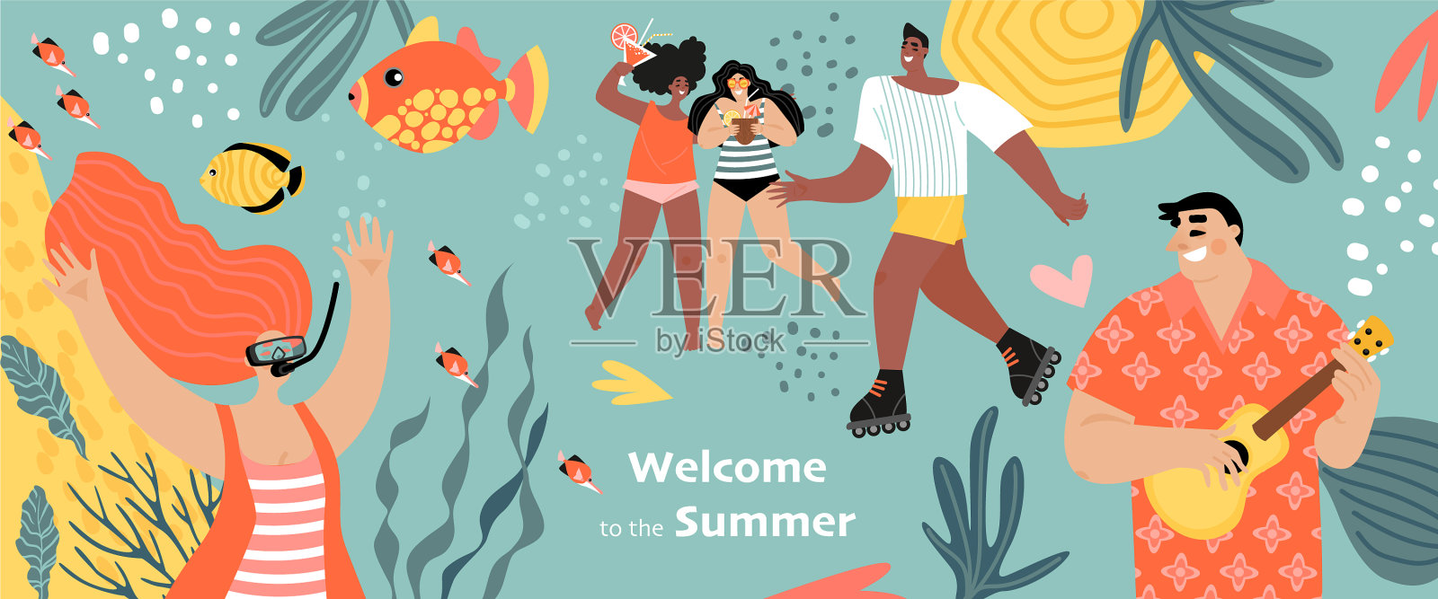 欢迎来到夏季概念与女性插画图片素材