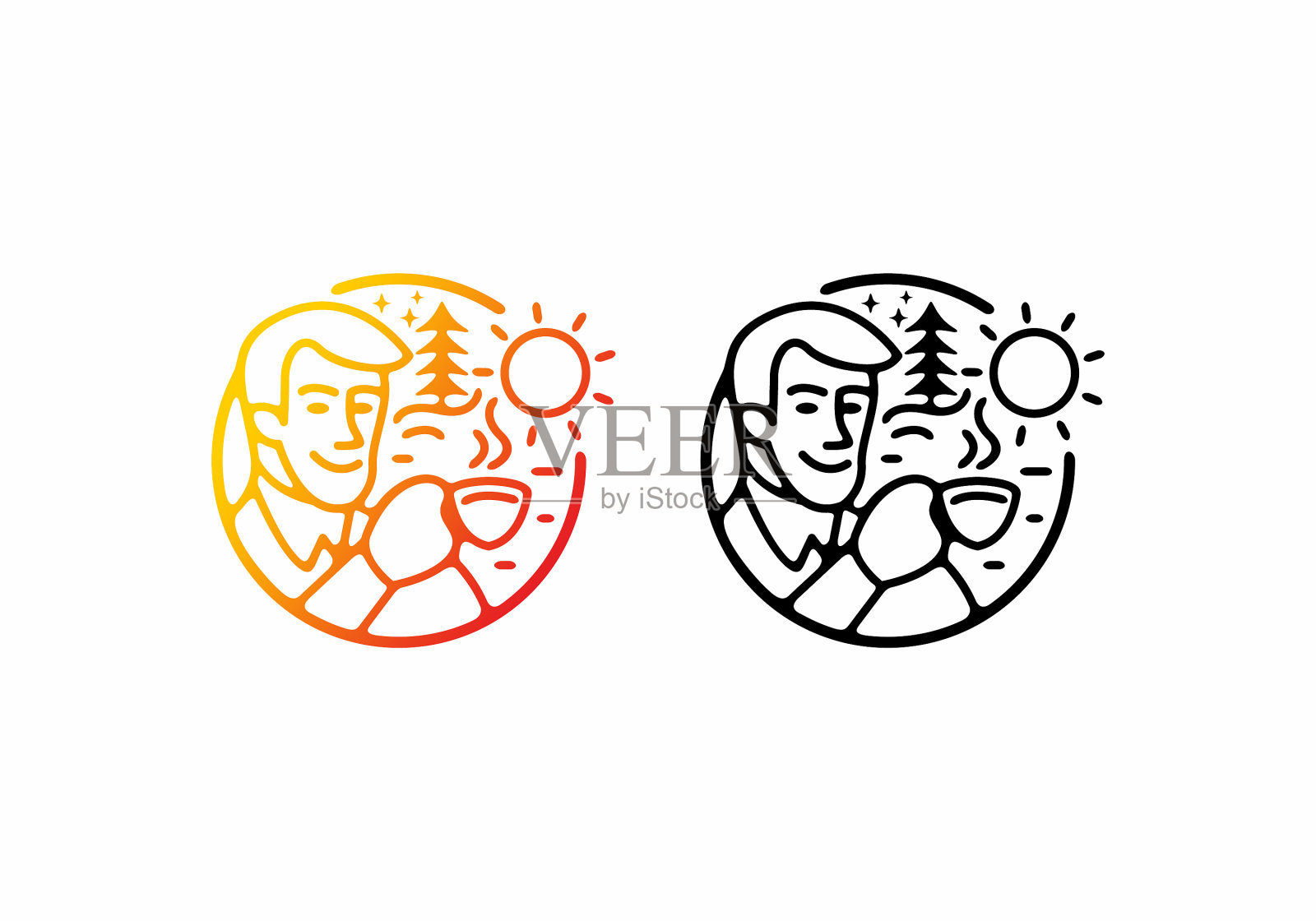 红橙黑色的男人喝着咖啡插画图片素材