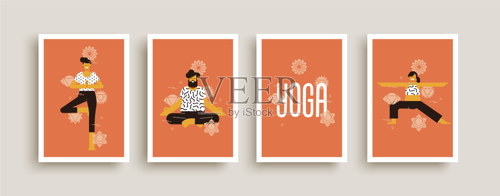 瑜伽姿势人物性格概念集合设计元素图片