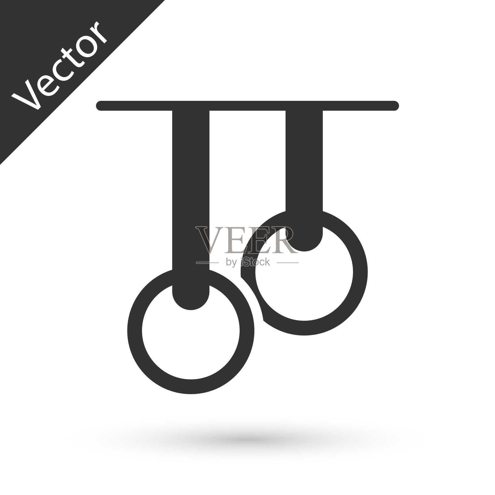 灰色体操环图标孤立在白色背景。带吊环吊绳的游乐场设备。向量插画图片素材