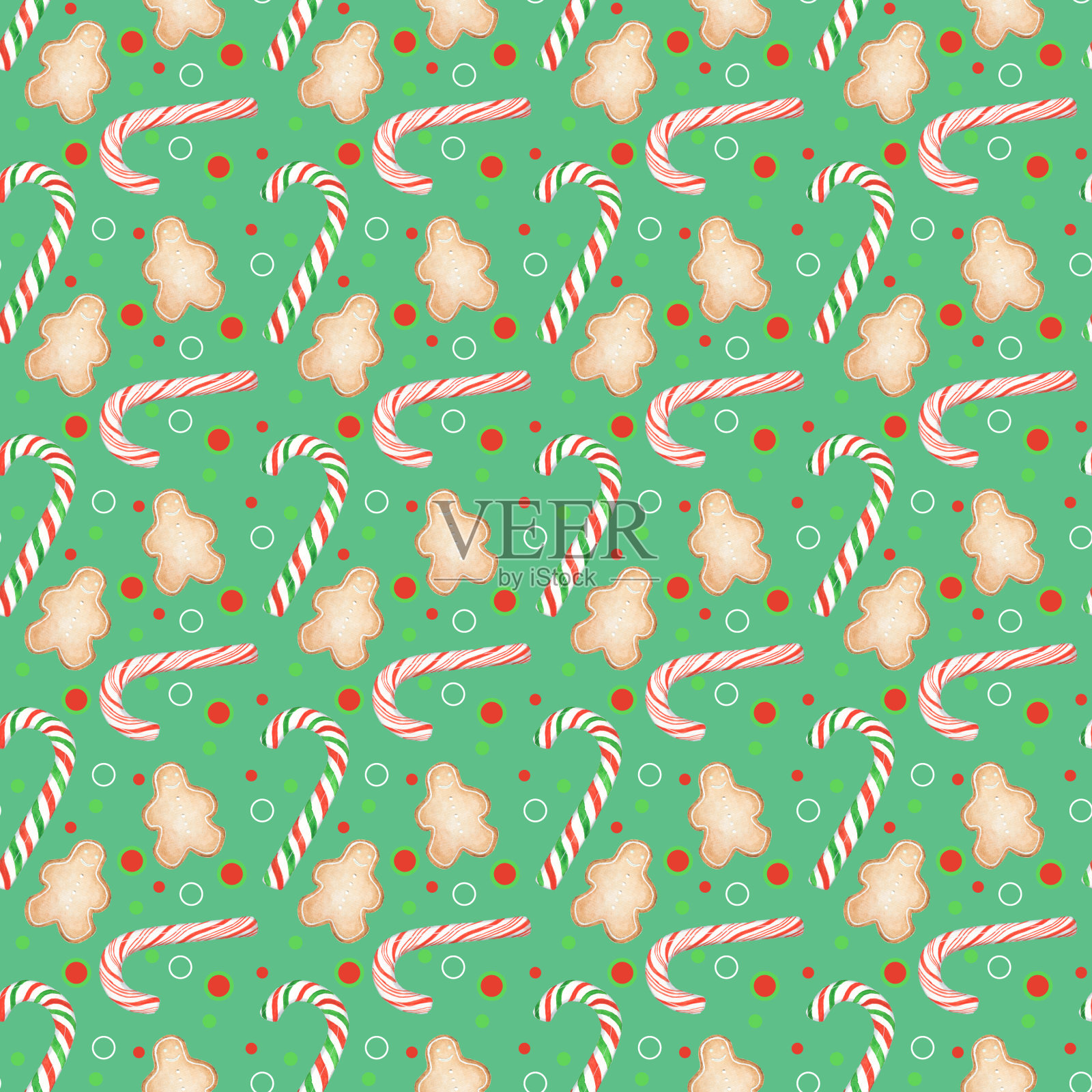 无缝模式与cookie。圣诞节无缝模式。姜饼人和圣诞糖果插画图片素材