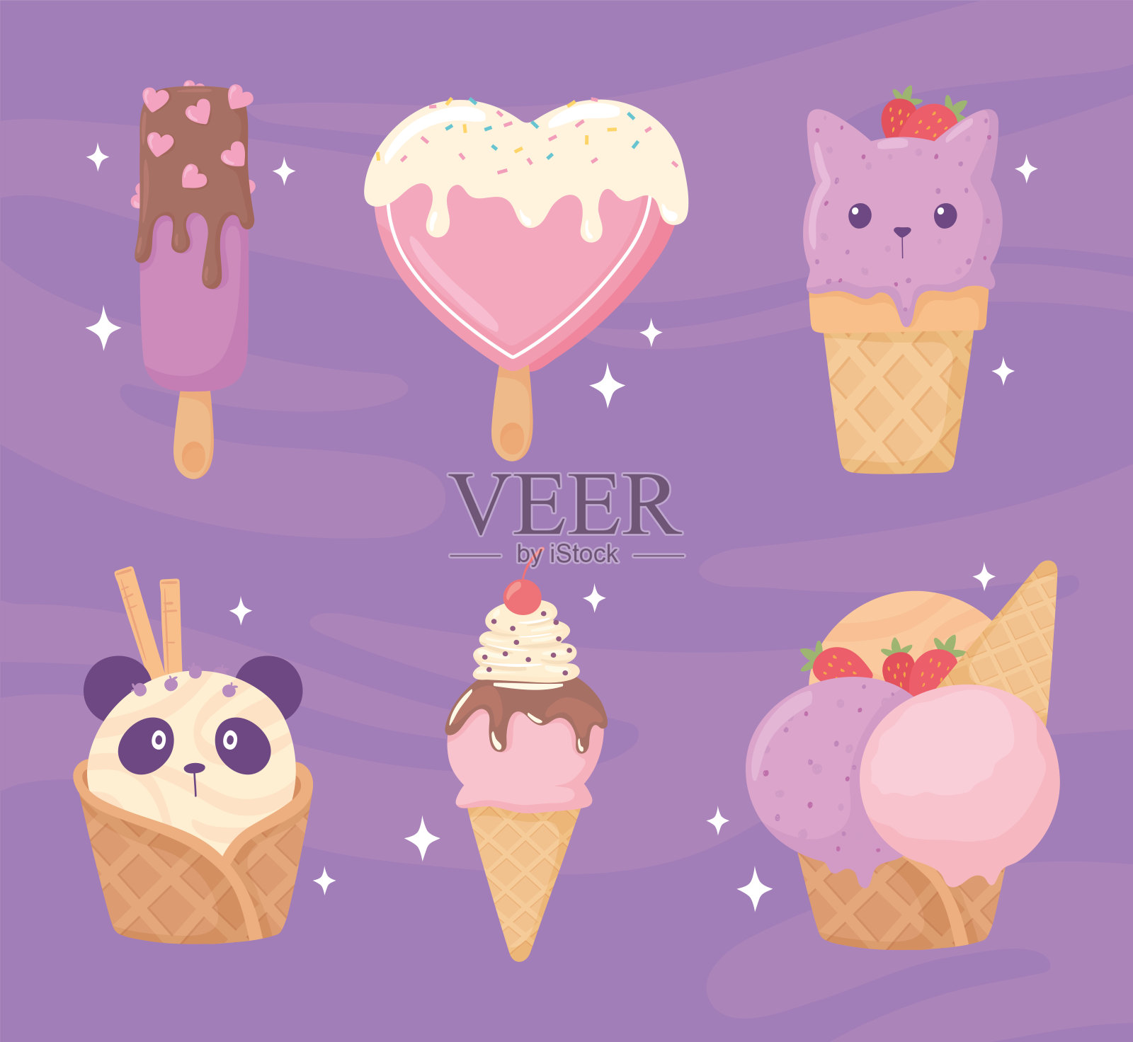 可爱的冰淇淋套装插画图片素材