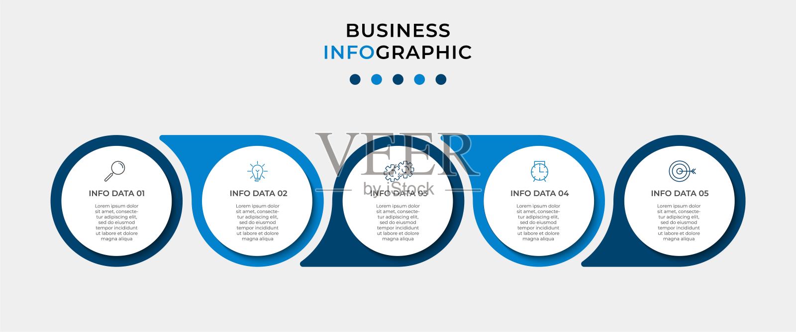 矢量信息图设计业务模板与图标和5个选项或步骤。可用于流程图，演示文稿，工作流布局，横幅，流程图，信息图插画图片素材