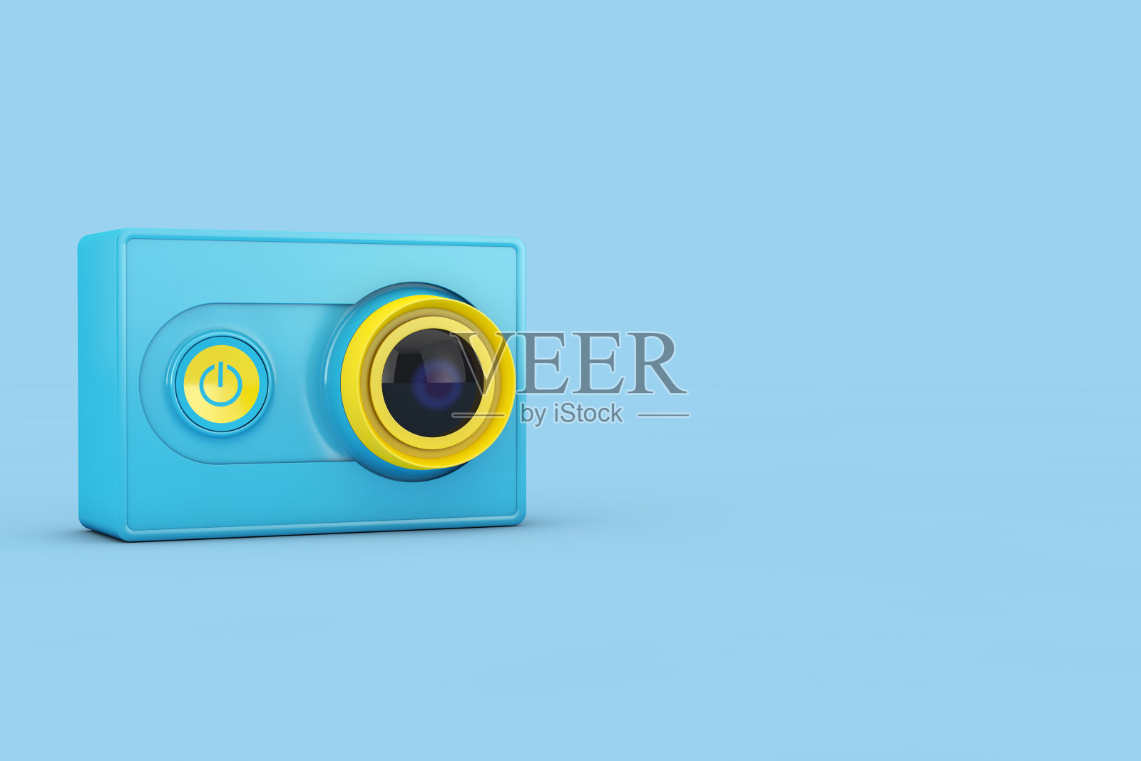 小型超高清蓝黄动作相机。3d渲染照片摄影图片