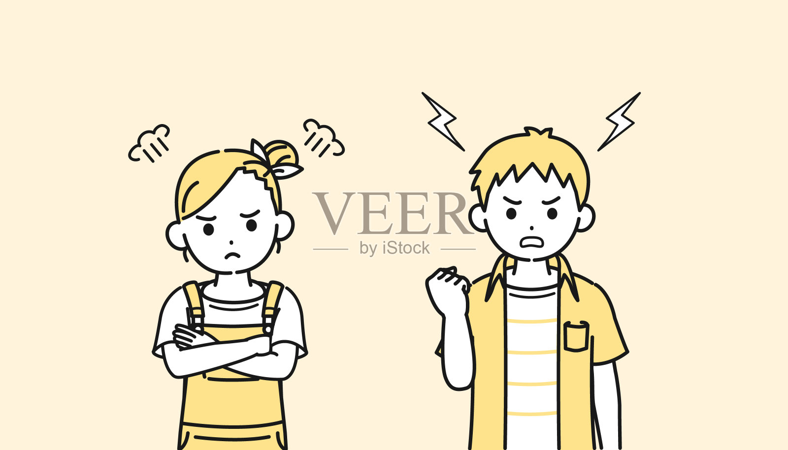 男孩和女孩得到生气的插图插画图片素材