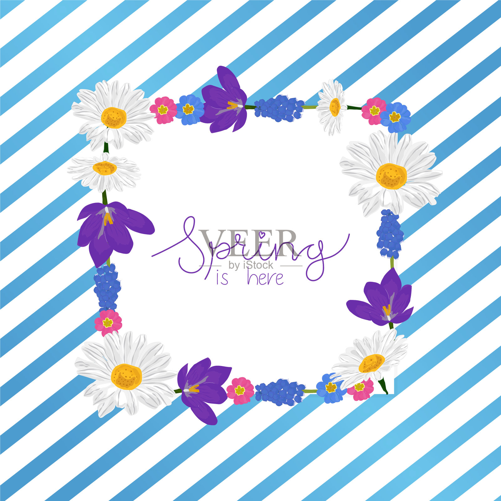 春花上的花圈插画图片素材