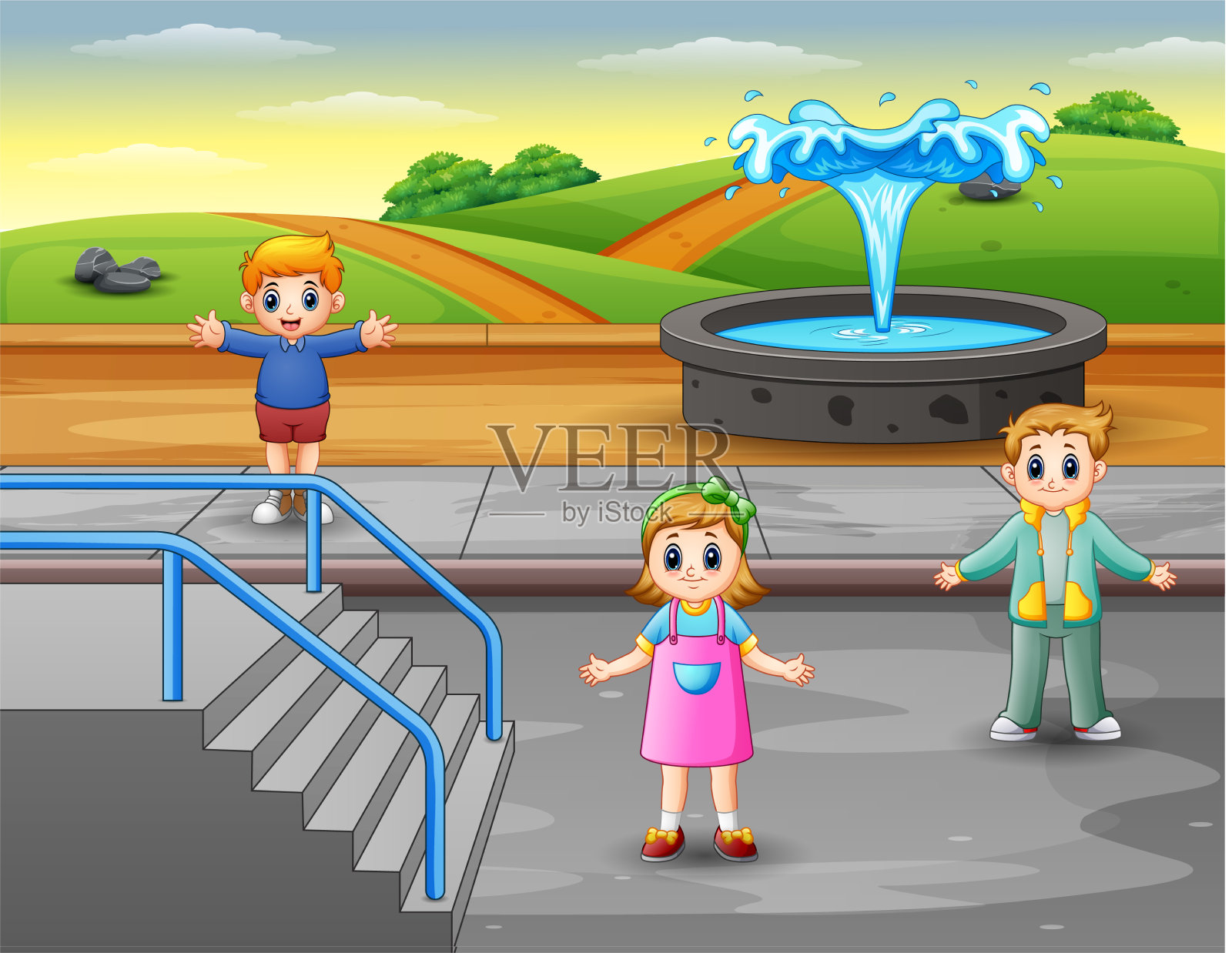 公园里快乐的孩子们插画图片素材