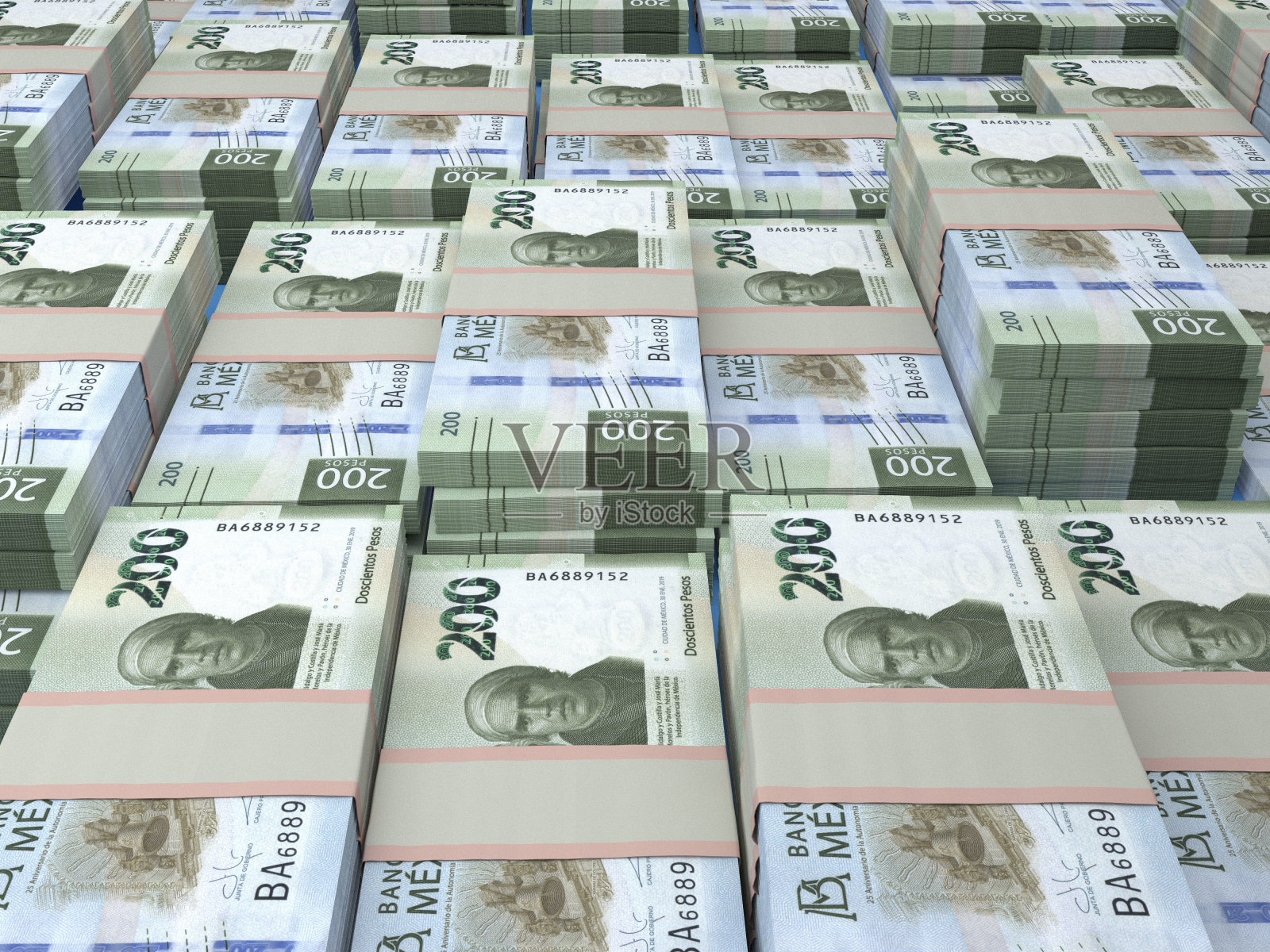 墨西哥的钞票。Mexicanpeso账单。200 (MXN比索。商业、金融背景。照片摄影图片