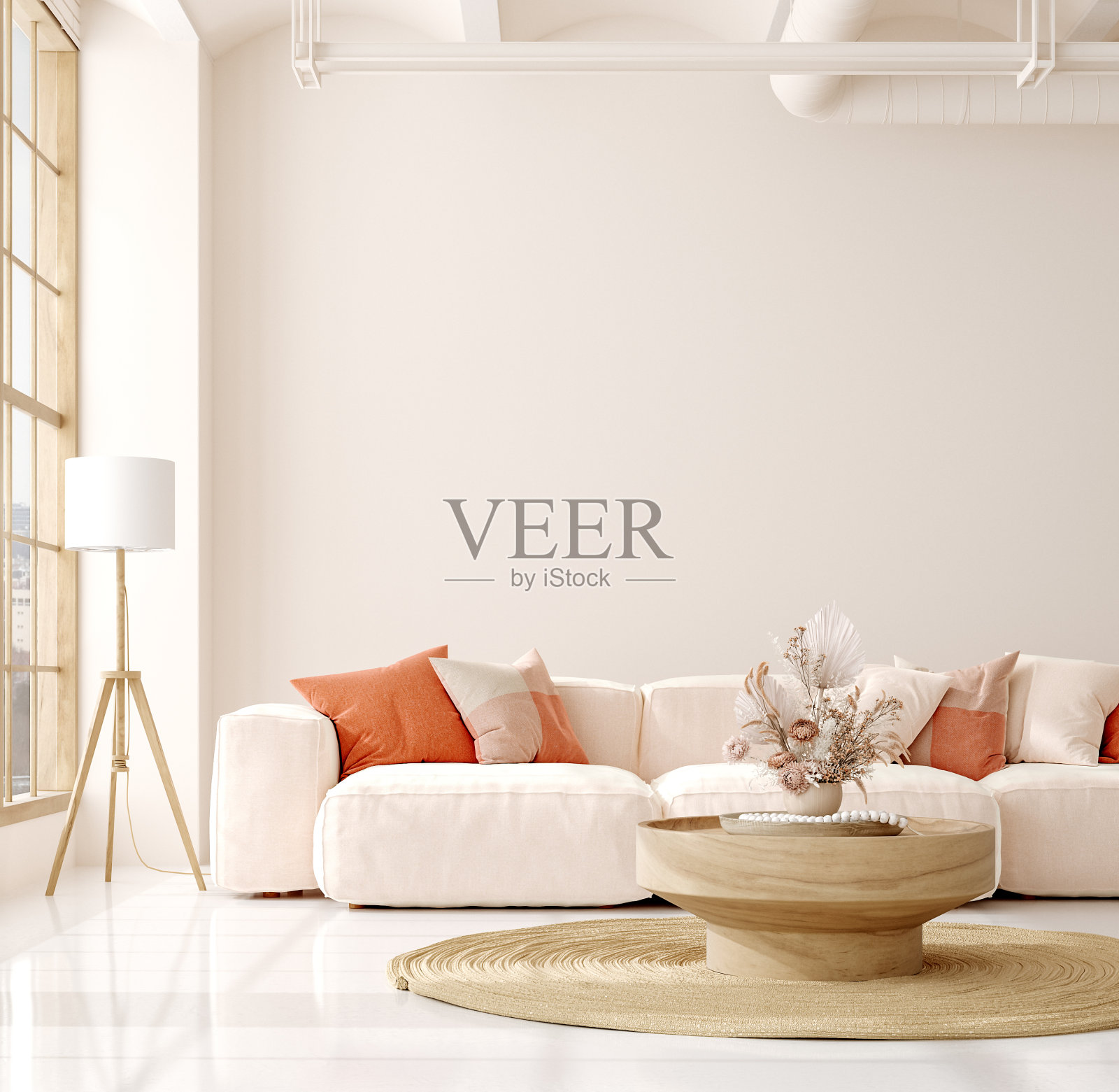 室内背景模型，房间在轻柔和的颜色，Scandi-Boho风格照片摄影图片