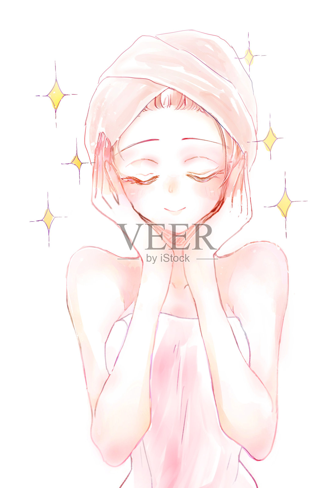 洗完澡后美容的女人插画图片素材