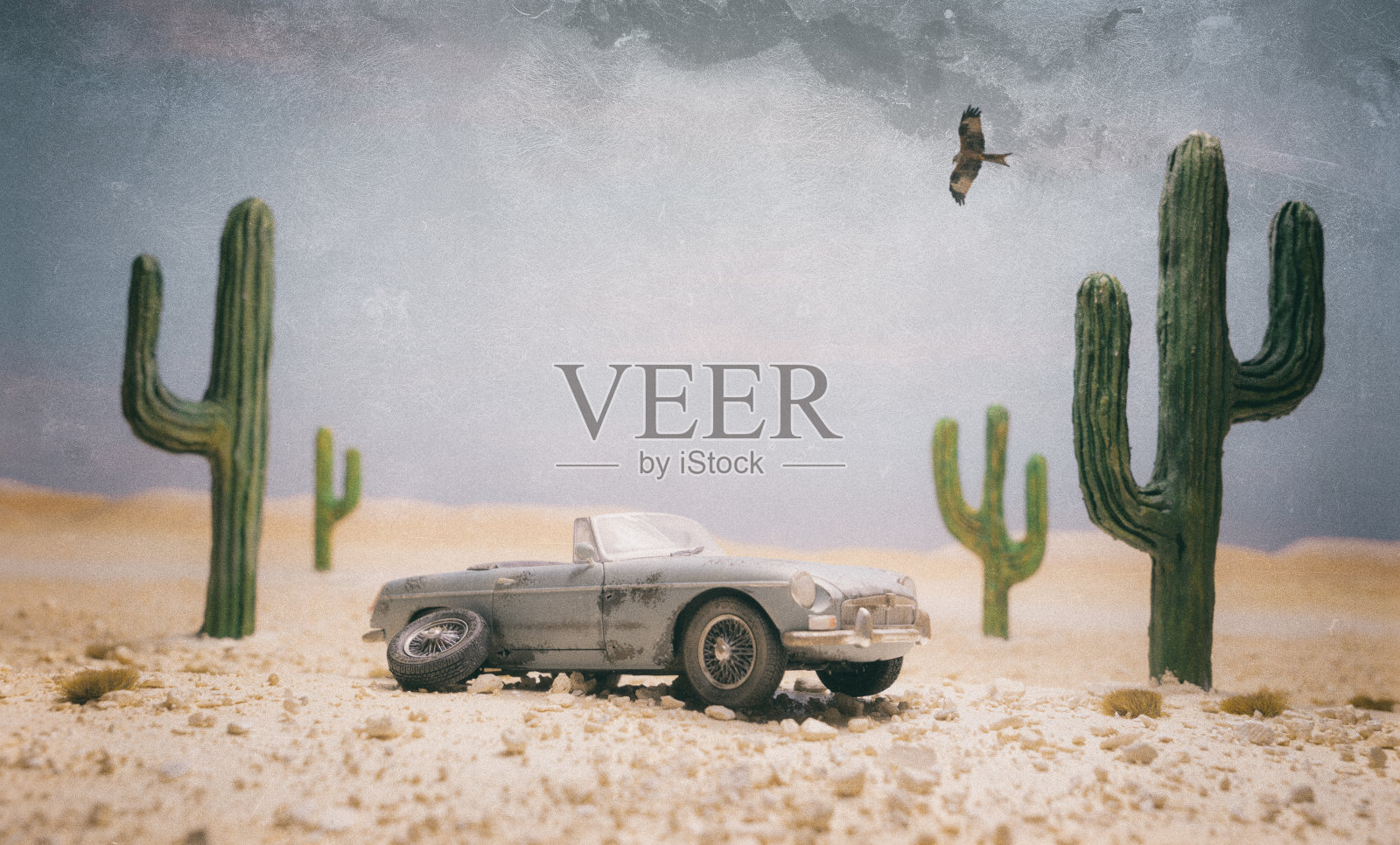 困在沙漠中的经典跑车照片摄影图片