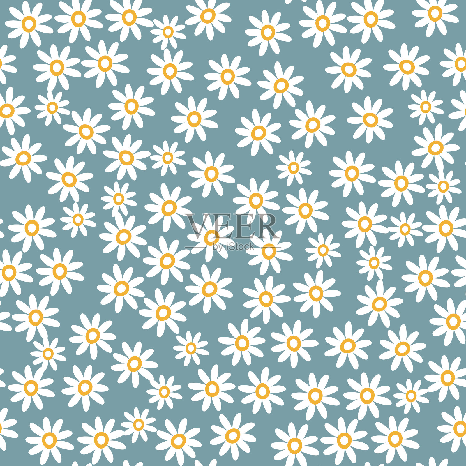 可爱的花无缝图案与小洋甘菊在蓝色的背景插画图片素材