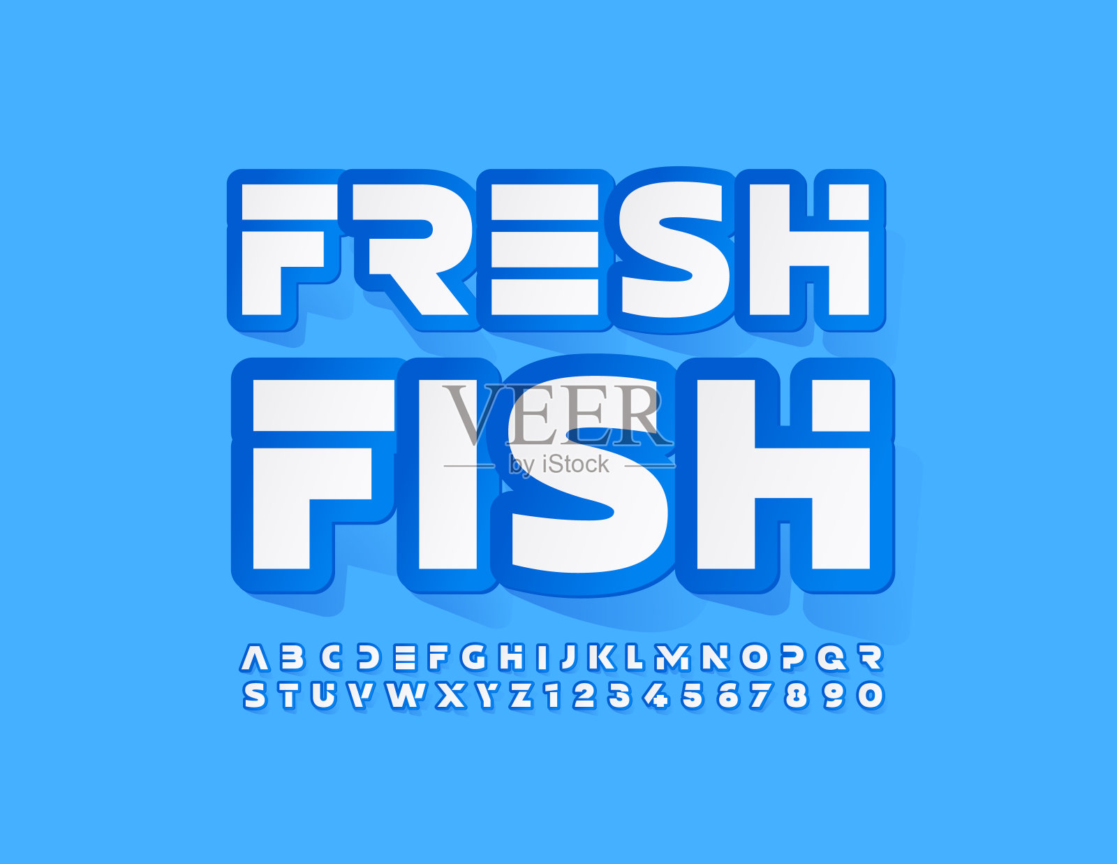 向量现代标志新鲜鱼。贴纸字母和数字集设计元素图片